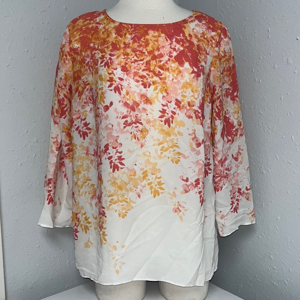 Rose & Olive Lightweight 3/4 Sleeve Floral Blouse Top Size Large with Zipper